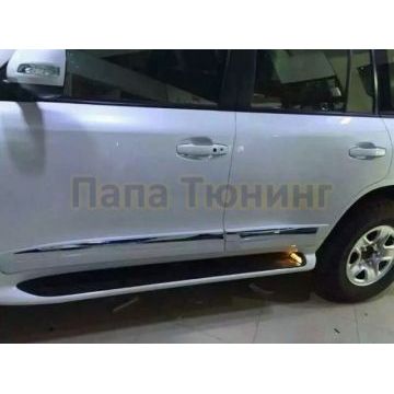 Пороги алюминиевые чёрные с LED подсветкой OEM Tuning для Toyota Land Cruiser 200 2015-