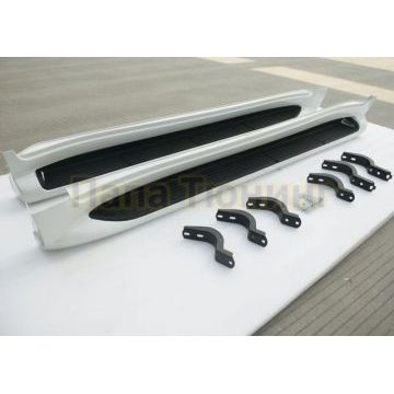 Пороги алюминиевые чёрные с LED подсветкой OEM Tuning для Toyota Land Cruiser 200 2015-