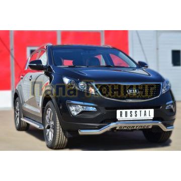 Защита переднего бампера d57 с надписью РусСталь для Kia Sportage 2010-2015
