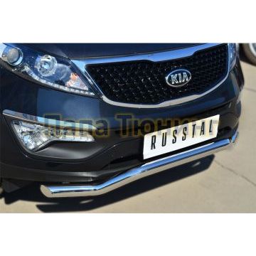 Защита переднего бампера d57 с надписью РусСталь для Kia Sportage 2010-2015
