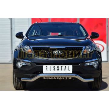 Защита переднего бампера d57 с надписью РусСталь для Kia Sportage 2010-2015