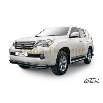 Защита передняя чёрная сталь двойная 57-57 мм Slitkoff для Lexus GX-460 2010-2013