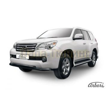 Защита передняя чёрная сталь двойная 76-57 мм Slitkoff для Lexus GX-460 2010-2013