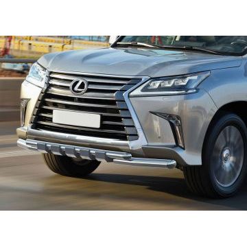 Защита передняя двойная с накладками 76-57 мм Rival для Lexus LX-570/450d 2015-