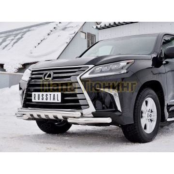 Защита передняя двойная с клыками d57-d57 РусСталь для Lexus LX-570/450d 2015-
