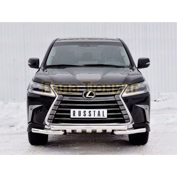 Защита передняя двойная с клыками d57-d57 РусСталь для Lexus LX-570/450d 2015-