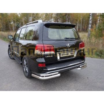 Защита задняя двойные уголки 76-42 мм ТСС для Lexus LX-570 Sport 2014-