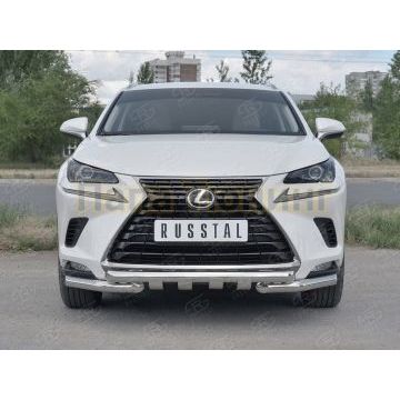Защита передняя двойная с уголками и клыками d57-d57 для Lexus NX-300 2017-