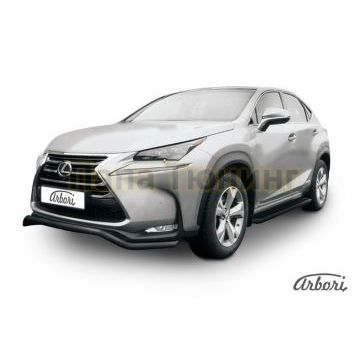 Защита передняя чёрная сталь волна 57 мм Slitkoff для Lexus NX-300h 2014-2017