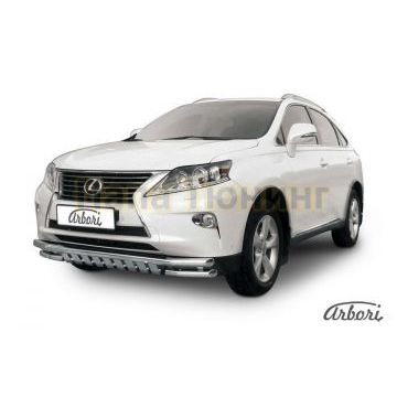 Защита передняя двойная с накладками 57-57 мм Slitkoff для Lexus RX-270/350 2012-2015
