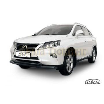 Защита передняя чёрная сталь двойная 76-57 мм Slitkoff для Lexus RX-270/350 2012-2015