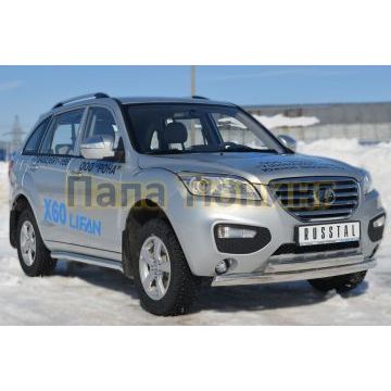 Защита передняя овальная двойная 75х42 мм РусСталь для Lifan X-60 2011-2016