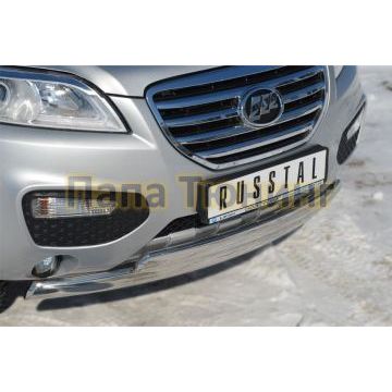 Защита передняя овальная двойная 75х42 мм РусСталь для Lifan X-60 2011-2016
