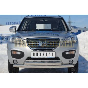 Защита передняя овальная двойная 75х42 мм РусСталь для Lifan X-60 2011-2016