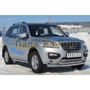 Защита передняя двойная d76-d57  РусСталь для Lifan X-60 2011-2016