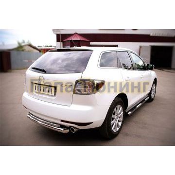 Защита заднего бампера двойная d76-d42 РусСталь для Mazda CX-7 2010-2013