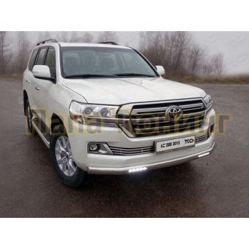 Защита передняя овальная длинная с ДХО 75х42 мм ТСС для Toyota Land Cruiser 200 2015- Защита передняя овальная длинная с ДХО 75х42 мм ТСС для Toyota Land Cruiser 200 2015-