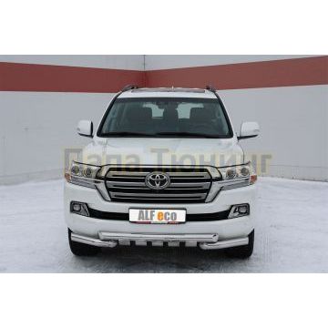 Защита передняя двойная Shark 76-76 мм ALFeco для Toyota Land Cruiser 200 2012-