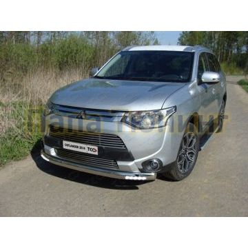 Защита передняя овальная с ДХО 75х42 мм ТСС для Mitsubishi Outlander 2014-2015 Защита передняя овальная с ДХО 75х42 мм ТСС для Mitsubishi Outlander 2014-2015