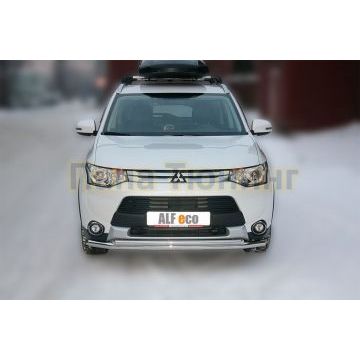 Защита передняя двойная 60-42 мм ALFeco для Mitsubishi Outlander 2014-2015