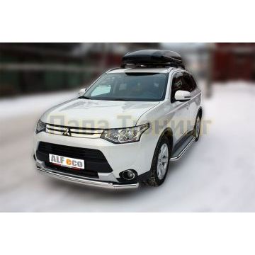 Защита передняя двойная 60-42 мм ALFeco для Mitsubishi Outlander 2014-2015
