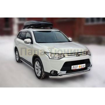 Защита передняя двойная 60-42 мм ALFeco для Mitsubishi Outlander 2014-2015