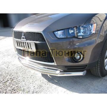 Защита передняя двойная d76-d42 РусСталь для Mitsubishi Outlander 2010-2012
