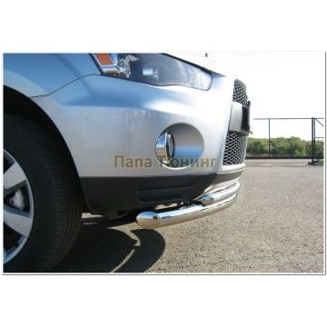 Защита передняя двойная d76-d42 РусСталь для Mitsubishi Outlander 2010-2012