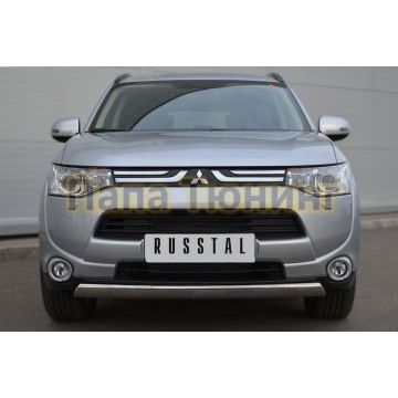 Защита передняя овальная 75х42 мм РусСталь для Mitsubishi Outlander 2012-2014