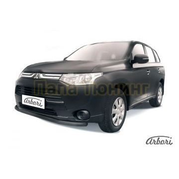 Защита переднего бампера чёрная сталь 57 мм Slitkoff для Mitsubishi Outlander 2012-2014