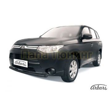 Защита передняя чёрная сталь короткая 57 мм Slitkoff для Mitsubishi Outlander 2012-2014