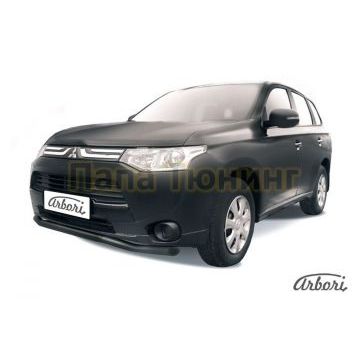 Защита передняя чёрная сталь волна 57 мм Slitkoff для Mitsubishi Outlander 2012-2014