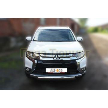 Защита передняя овальная 75х42 мм ALFeco для Mitsubishi Outlander 2015-2018