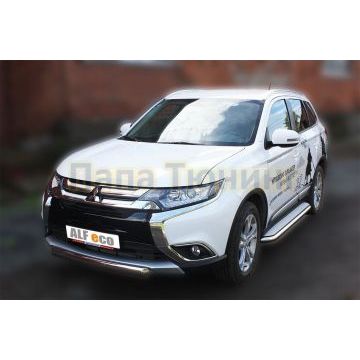 Защита передняя овальная 75х42 мм ALFeco для Mitsubishi Outlander 2015-2018