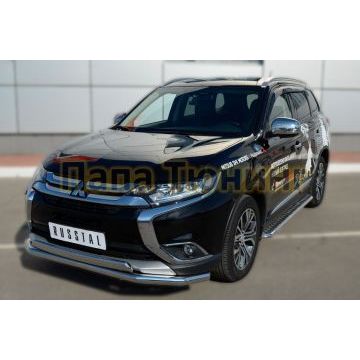 Защита передняя двойная 63-75х42 мм РусСталь для Mitsubishi Outlander 2015-2018