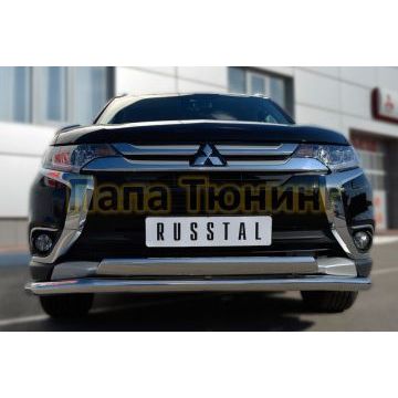 Защита передняя двойная 63-75х42 мм РусСталь для Mitsubishi Outlander 2015-2018
