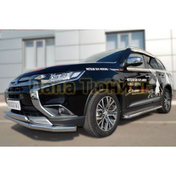 Защита передняя двойная 63-75х42 мм РусСталь для Mitsubishi Outlander 2015-2018