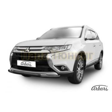 Защита передняя чёрная сталь двойная 57-42 мм Slitkoff для Mitsubishi Outlander 2015-2018 Защита передняя чёрная сталь двойная 57-42 мм Slitkoff для Mitsubishi Outlander 2015-2018