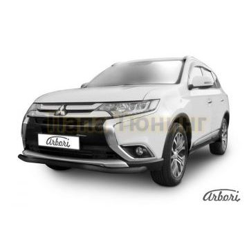 Защита передняя чёрная сталь волна 57 мм Slitkoff для Mitsubishi Outlander 2015-2018