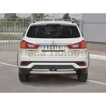Защита заднего бампера двойная дуга d57-42х2 мм для Mitsubishi ASX 2017-2020