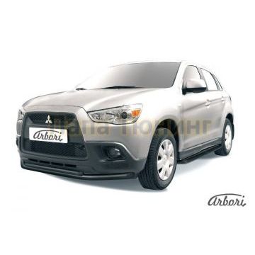 Защита передняя чёрная сталь двойная 57-42 мм Slitkoff для Mitsubishi ASX 2010-2013 Защита передняя чёрная сталь двойная 57-42 мм Slitkoff для Mitsubishi ASX 2010-2013