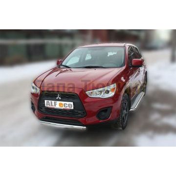 Защита передняя овальная 75х42 мм ALFeco для Mitsubishi ASX 2013-2016
