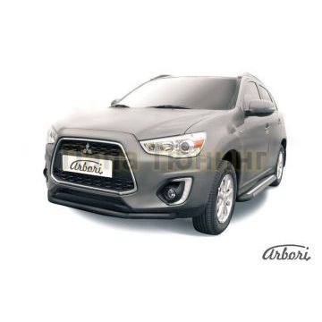 Защита переднего бампера чёрная сталь 57 мм Slitkoff для Mitsubishi ASX 2013-2016