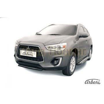 Защита передняя чёрная сталь короткая 57 мм Slitkoff для Mitsubishi ASX 2013-2016