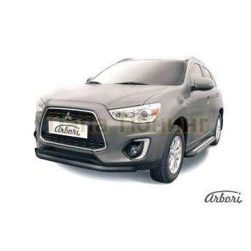 Защита переднего бампера чёрная сталь 76 мм Slitkoff для Mitsubishi ASX 2013-2016 Защита переднего бампера чёрная сталь 76 мм Slitkoff для Mitsubishi ASX 2013-2016