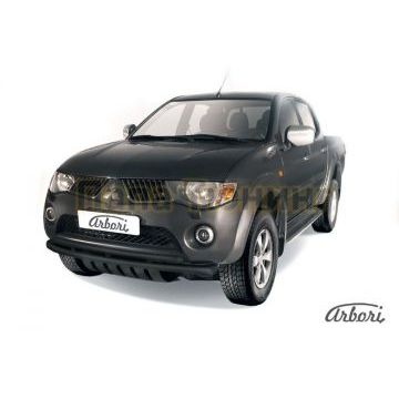 Защита передняя чёрная сталь двойная 57-57 мм Slitkoff для Mitsubishi L200 2006-2015