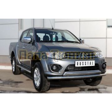 Защита передняя двойная 63-75х42 мм РусСталь для Mitsubishi L200 2014-2015