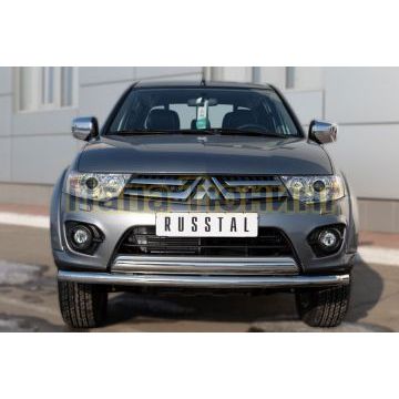 Защита передняя двойная 63-75х42 мм РусСталь для Mitsubishi L200 2014-2015