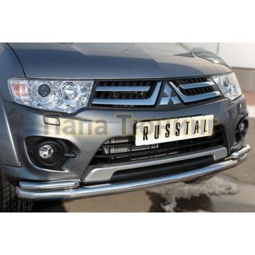 Защита передняя двойная d57-d42 РусСталь для Mitsubishi L200 2014-2015