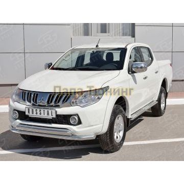 Защита передняя двойная 63-75х42 мм РусСталь для Mitsubishi L200 2015-2019